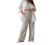 Yours Curve Striped Linen Tie Front Trousers - Women's - Plus Size Curve
