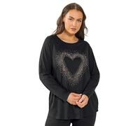 Yours Curve Studded Heart Long Sleeve T-Shirt - Women's - Plus Size Curve Black
