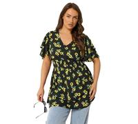 Yours Curve Sunflower Print Flutter Sleeve Top - Women's - Plus Size Curve