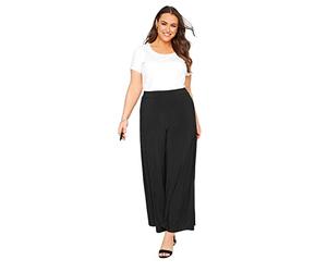 Yours Curve Super Wide Leg Stretch Palazzo Trousers - Women's - Plus Size Curve Black