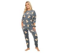 Yours Curve Teddy Print Fleece Pyjama & Scrunchie Set - Women's - Plus Size Curve Grey