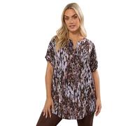 Yours Curve Textured Abstract Notch Neck Top - Women's - Plus Size Curve Brown