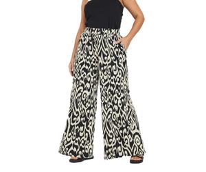 Yours Curve Textured Abstract Print Wide Leg Trousers - Women's - Plus Size Curve