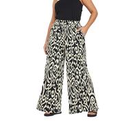 Yours Curve Textured Abstract Print Wide Leg Trousers - Women's - Plus Size Curve Black