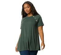 Yours Curve Textured Button Swing Top - Women's - Plus Size Curve Dark Green