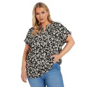Yours Curve Textured Daisy Print Top - Women's - Plus Size Curve Black