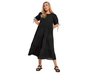Yours Curve Textured Ditsy Floral Tie Back Dress - Women's - Plus Size Curve Black