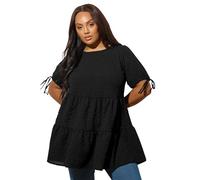 Yours Curve Textured Ditsy Tiered Smock Top - Women's - Plus Size Curve Black
