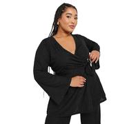Yours Curve Textured Flare Sleeve Wrap Top - Women's - Plus Size Curve Black
