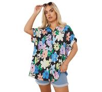 Yours Curve Textured Floral Print Shirt - Women's - Plus Size Curve Black