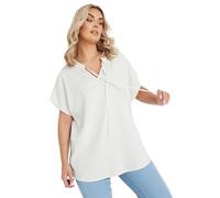 Yours Curve Textured Frill Neck Top - Women's - Plus Size Curve Cream