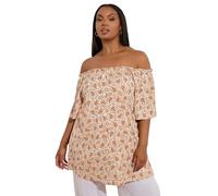 Yours Curve Textured Leaf Print Bardot Top - Women's - Plus Size Curve Orange