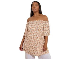 Yours Curve Textured Leaf Print Bardot Top - Women's - Plus Size Curve Orange