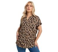 Yours Curve Textured Leopard Print Notch Neck Top - Women's - Plus Size Curve Brown