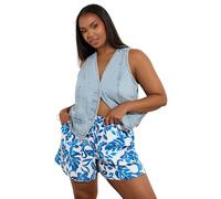 Yours Curve Textured Palm Print Tie Front Shorts - Women's - Plus Size Curve Blue