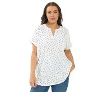 Yours Curve Textured Polka Dot Notch Neck Top - Women's - Plus Size Curve White