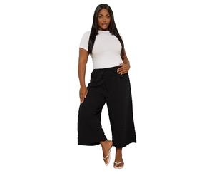 Yours Curve Textured Tie Waist Culottes - Women's - Plus Size Curve Black