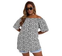 Yours Curve Textured Tile Print Bardot Top - Women's - Plus Size Curve Black