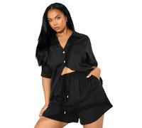 Tie Front Linen Shorts Yours Black 26-28
