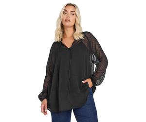 Yours Curve Tie Neck Dobby Blouse - Women's - Plus Size Curve Black