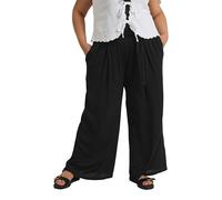 Yours Curve Tie Waist Crinkle Wide Leg Trousers - Women's - Plus Size Curve Black