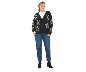 Yours Curve Tinsel Star Knitted Cardigan - Women's - Plus Size Curve