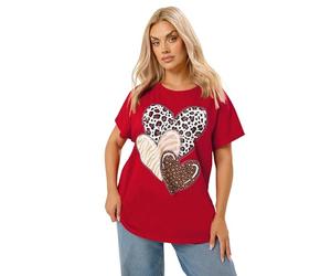 Yours Curve Triple Heart Print Top - Women's - Plus Size Curve Red