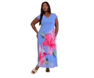 Yours Curve Tropical Floral Mesh Maxi Dress - Women's - Plus Size Curve Blue