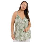 Yours Curve Tropical Leaf Print Button Front Cami Top - Women's - Plus Size Curve Green