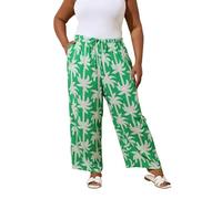 Yours Curve Tropical Palm Wide Leg Trousers - Women's - Plus Size Curve Green