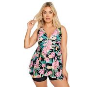 Yours Curve Tropical Print Buckle Front Tankini Top - Women's - Plus Size Curve Black