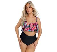 Yours Curve Tropical Print Frill Bikini Top - Women's - Plus Size Curve Black
