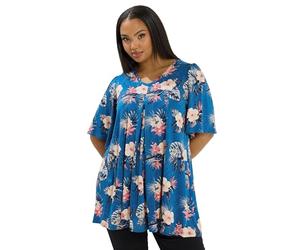 Yours Curve Tropical Print Pleat Front Top - Women's - Plus Size Curve Blue