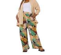 Yours Curve Tropical Print Wide Leg Trousers - Women's - Plus Size Curve Black