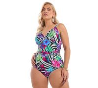 Yours Curve Tropical Zebra Print Plunge Swimsuit - Women's - Plus Size Curve Black