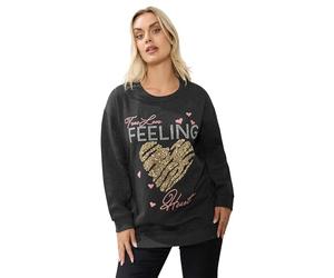 Yours Curve 'True Love Feeling' Heart Embellished Sweatshirt - Women's - Plus Size Curve Grey
