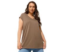 Yours Curve V-Neck Basic T-Shirt - Women's - Plus Size Curve Brown