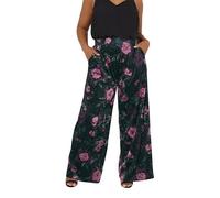 Yours Curve Velour Floral Wide Leg Trousers - Women's - Plus Size Curve Black