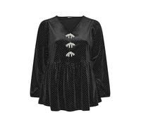 Yours Curve Velour Glitter Spot Long Sleeve Top - Women's - Plus Size Curve Black