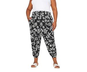 Yours Curve Vine Print Cropped Harem Trousers - Women's - Plus Size Curve Black