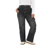 Yours Curve Washed Effect Cargo Jeans - Women's - Plus Size Curve Black