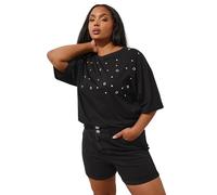 Yours Curve Washed Elasticated Waist Turn Up Denim Shorts - Women's - Plus Size Curve Black