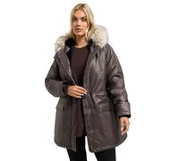 Yours Waxed Faux Fur Trim Parka Coat In Brown Brown 20