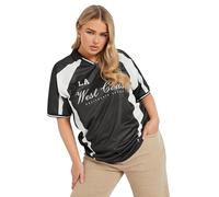 Yours Curve 'West Coast' Slogan Sports Jersey Top - Women's - Plus Size Curve Black