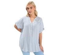 Yours Curve White & Blue Stripe Notch Neck Top - Women's - Plus Size Curve