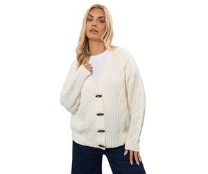 Yours Curve White Chunky Cable Knit Cardigan - Women's - Plus Size Curve