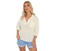 Yours Curve White Crochet Collared Knitted Jumper - Women's - Plus Size Curve