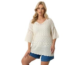 Yours Curve White Crochet Crew Neck Top - Women's - Plus Size Curve