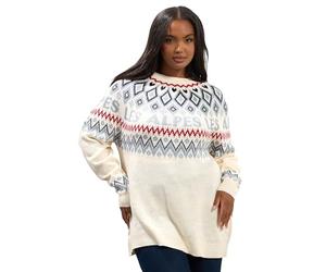 Yours Curve White Fairisle 'Les Alpes' Knitted Jumper - Women's - Plus Size Curve