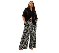 Yours Curve & White Floral Print Textured Wide Leg Trousers - Women's - Plus Size Curve